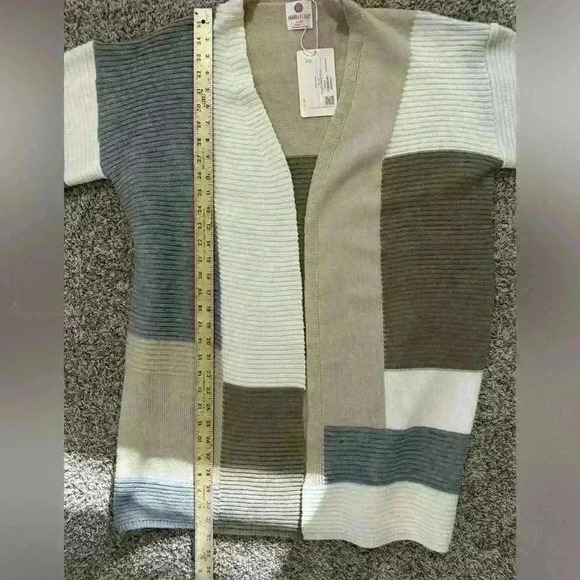 Color‎ Block Open Cardigan with Kimono Sleeves - Picture 6 of 8